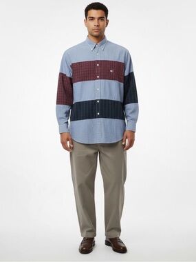 Tommy Jeans Shirt Men's Large Denim Plaid Stripe Collar Button Up